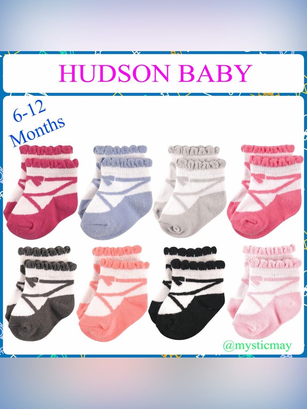 New Lot 8 HUDSON BABY Multi-Color Cotton Ballet Slipper Socks Size 6-12 Months